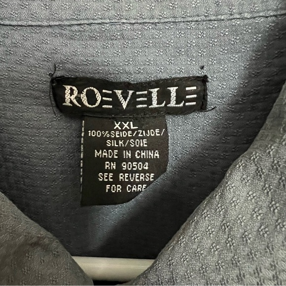 Roevelle Silk Shirt‎ Men's Short Sleeve Button Up Collared Pockets Gray Blue XXL - Picture 3 of 5
